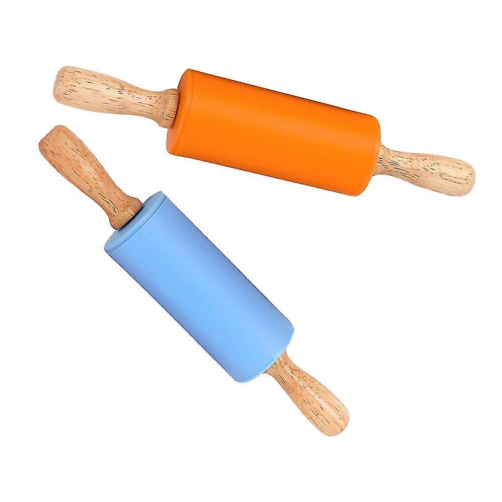 Mini-nudelholz, Set Mit 2 Kinder-nudelhölzern Mit Holzgriff Und Antihaft-silikonbeschichtung, Ideal Zum Kochen Und Backen (23 Cm).