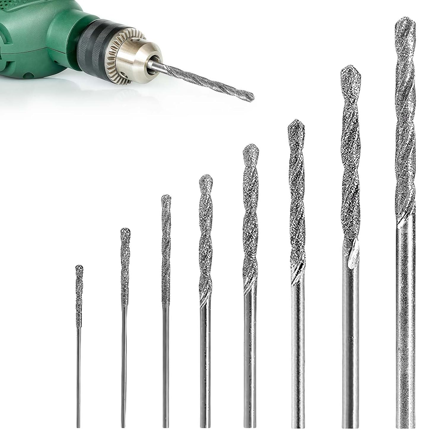 Set Mit 8 Diamantbohrern Und Glasbohrern, Diamantbesetzte Spiralbohrer Von 0,8 Bis 3 Mm Zum Bohren Von Glas, Metall, Muscheln, Jade, Perlen Und Zur Schmuckherstellung