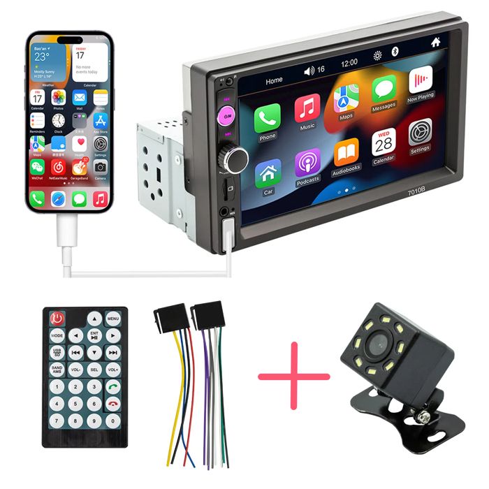 Swarey Bluetooth-autoradio Mit Carplay, Rückfahrkamera, 7-zoll-touchscreen, Mirrorlink Und Fm-radio.