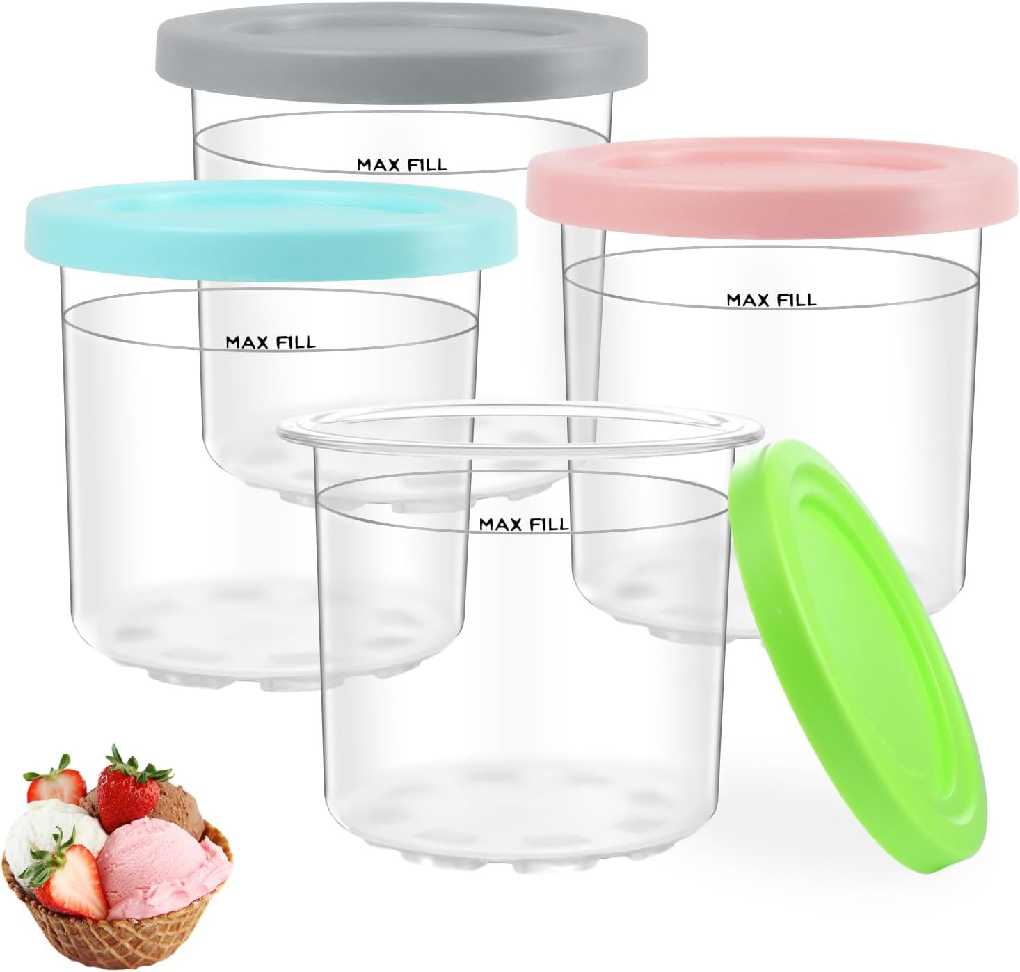 Set Mit 4 Ninja Creami Behältern, Eisbehälter Kompatibel Mit Den Ninja Creami Modellen Nc300eu, Nc301eu Und Nc299amz, Mit Auslaufsicheren Deckeln, Bpa-frei.