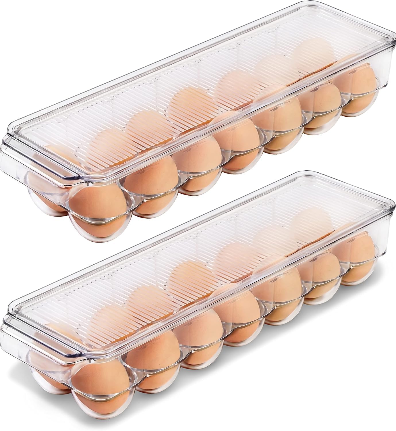 Kühlschrankgeeigneter Eierkarton - Aufbewahrungsbox Für 14 Eier, Mit Deckel Und Griff, Eierkarton (transparent, 2 Stück)