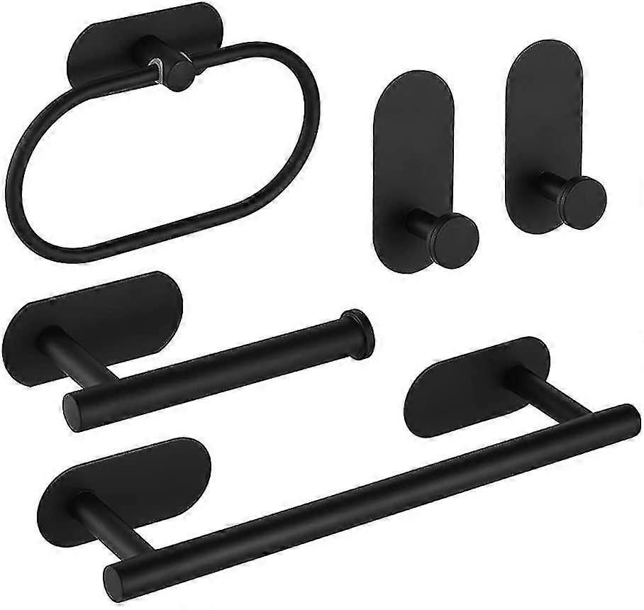Set Mit 5 Selbstklebenden Badezimmeraccessoires Aus Mattschwarzem Edelstahl