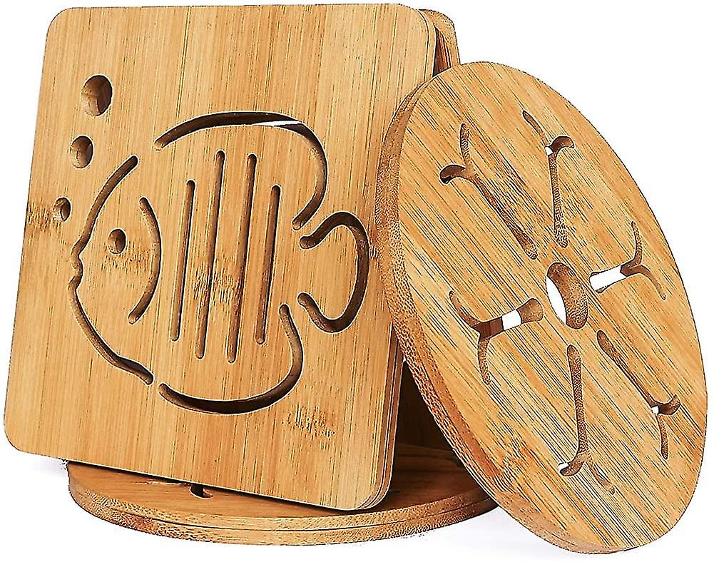 Untersetzer Aus Natürlichem Bambus, 4er-set, Rutschfest Und Hitzebeständig (16 Cm)
