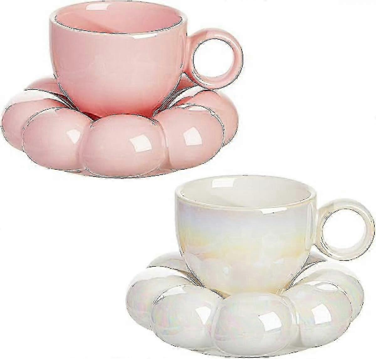 Set Aus 2 Keramiktassen Mit Wolkenmuster, Niedliche Tasse Mit Sonnenblumen-untersetzer, 20 Cl, Ideal Für Büro Und Zuhause.