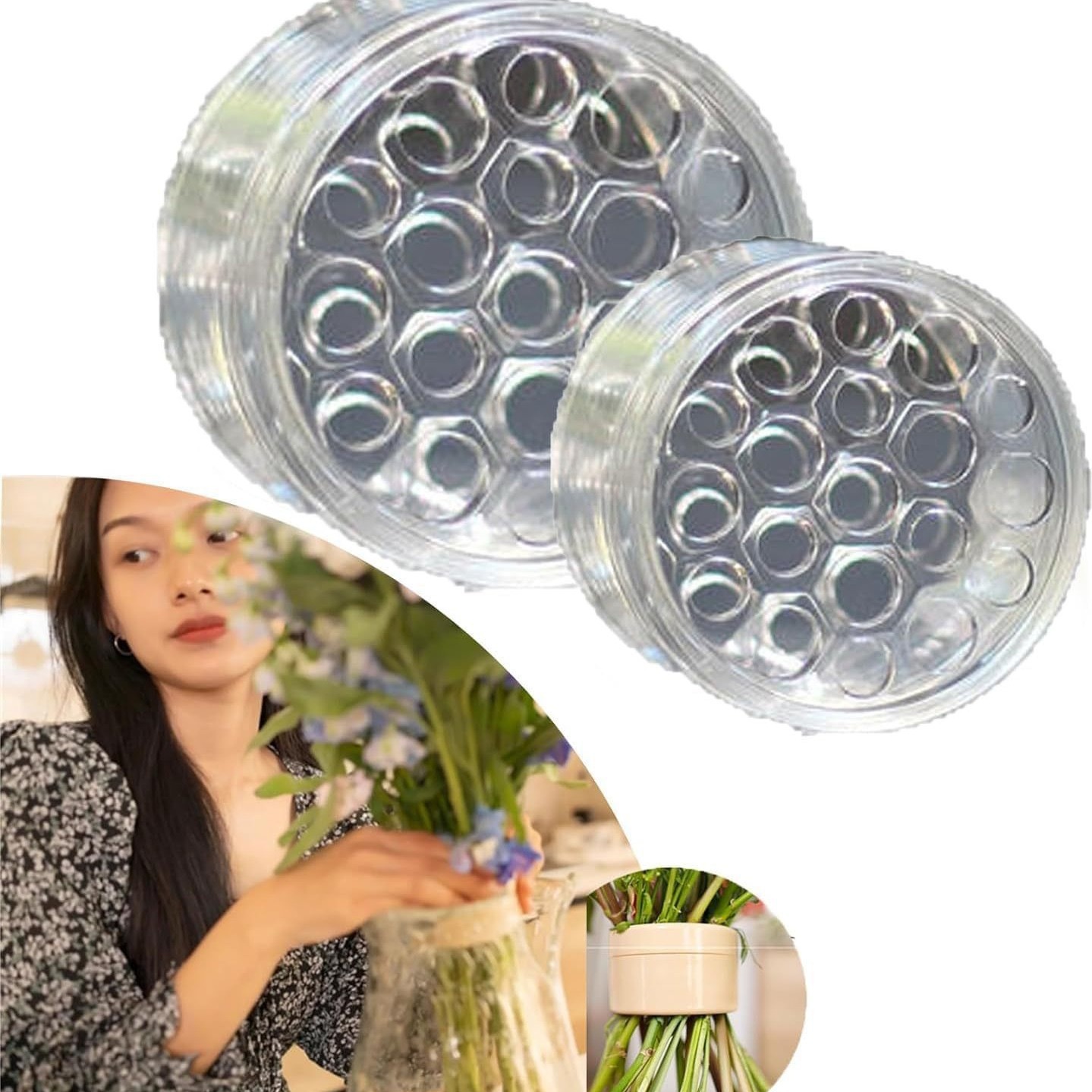 Spiral-stielstütze Für Ikebana, 2er-set, Kompatibel Mit Blumen Und Vasen, Ideal Zum Gestalten Von Diy-sträußen (größe S+l).