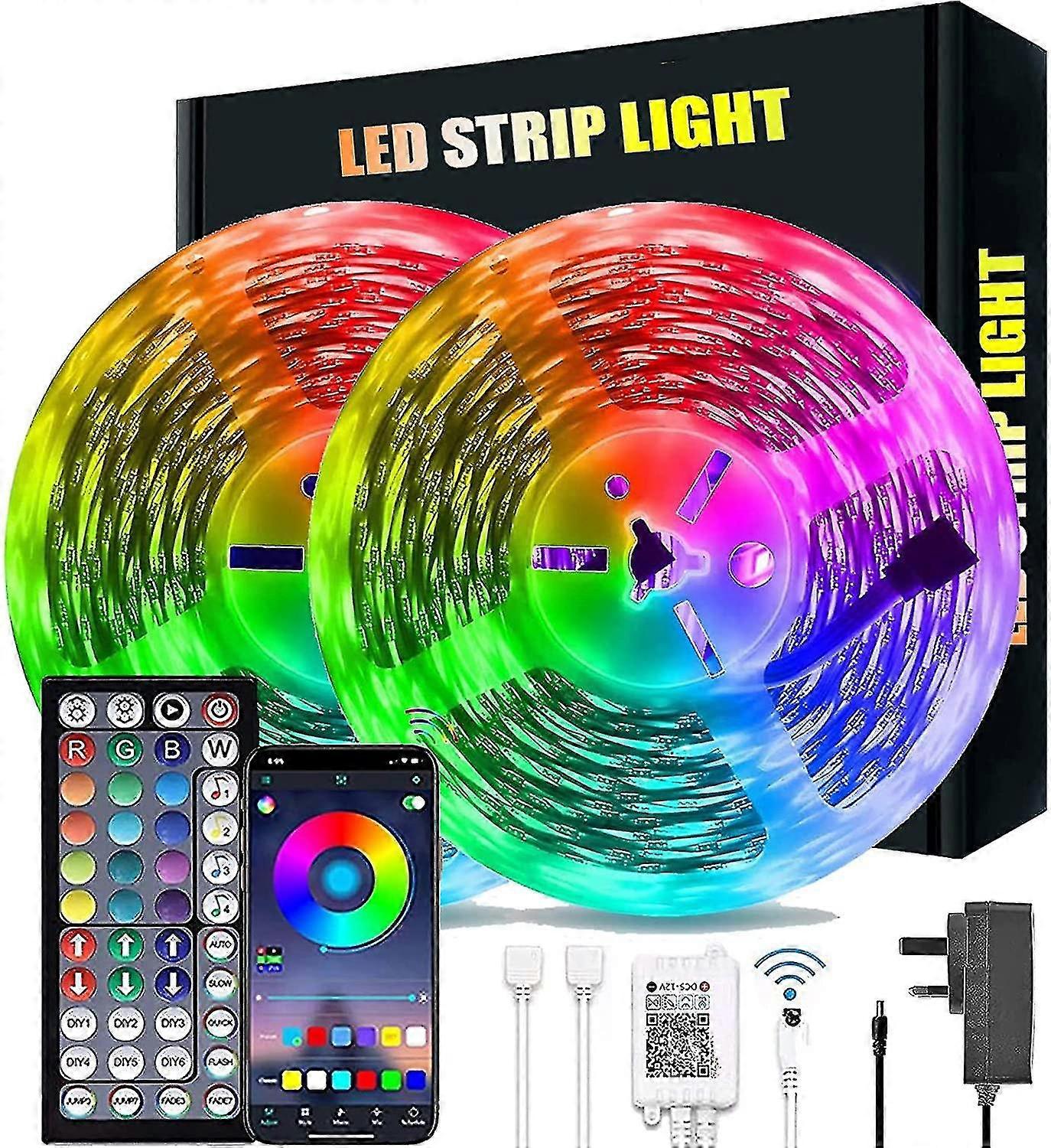 20 M Langer Bluetooth Rgb-led-streifen Mit 44-tasten-fernbedienung, Musiksynchronisation Und Farbwechsel Zur Schaffung Einer Leuchtenden Atmosphäre.