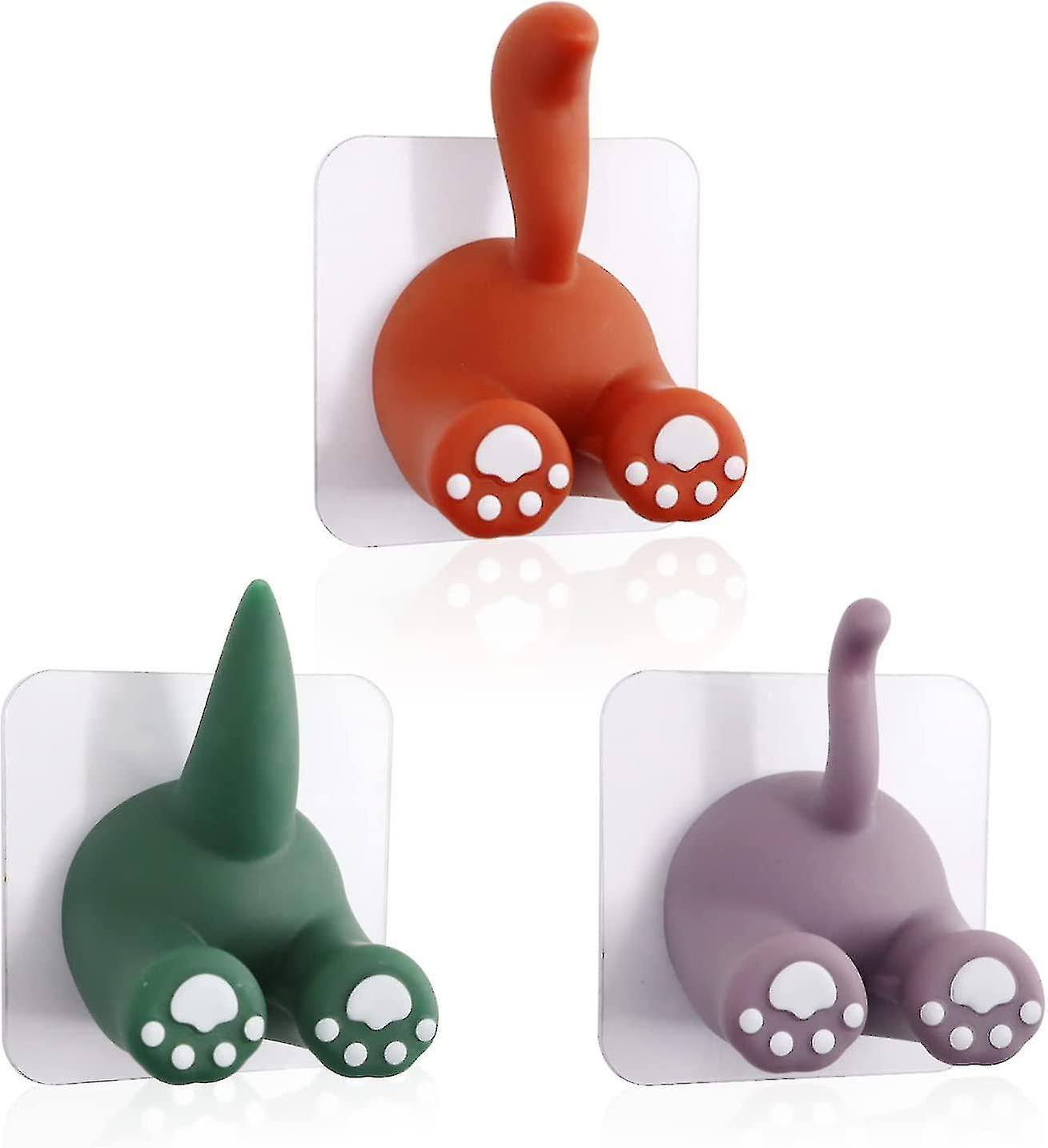 Set Mit 3 Vielseitigen, Tierförmigen Haken Mit Schwänzen, Selbstklebende Wandhaken Mit Cartoon-muster, Niedliche Zahnbürstenhalter, Kompatible Halter Für Küche Und Badezimmer.