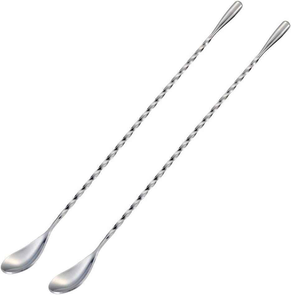 Zweiteilige Silberne Cocktaillöffel Aus Edelstahl Mit Einem 30 Cm Langen Griff. Ideal Zum Zubereiten Von Cocktails.