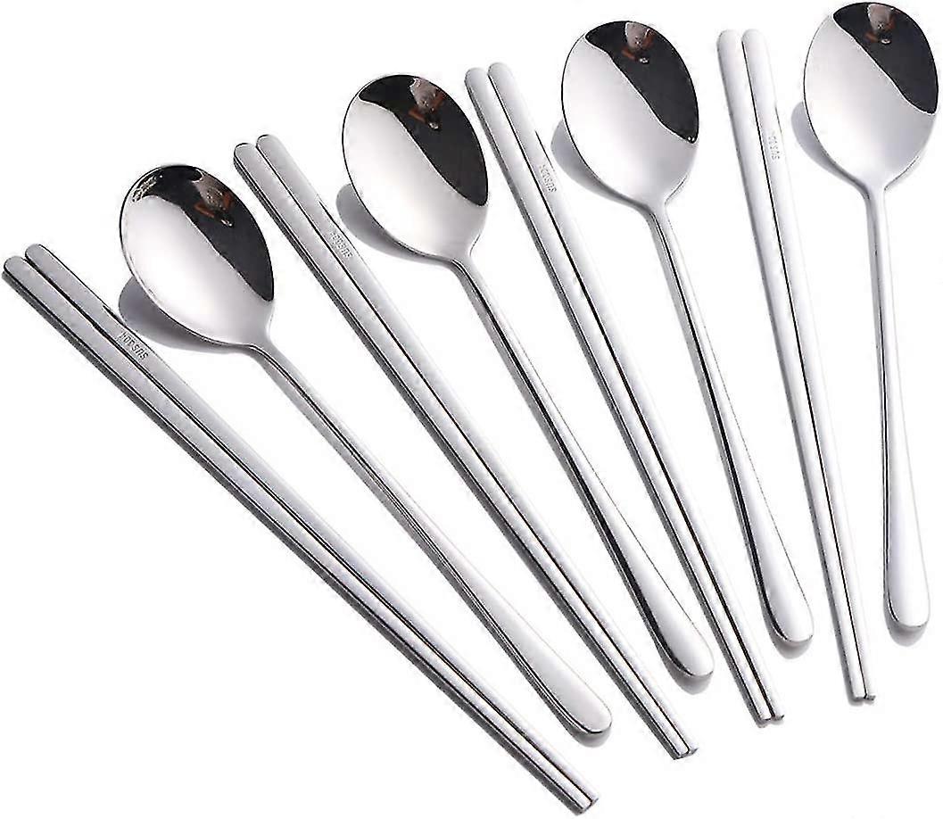Koreanische Essstäbchen Und Löffel Aus Edelstahl, 4-teiliges Set (8 Teile) Für Die Asiatische Küche