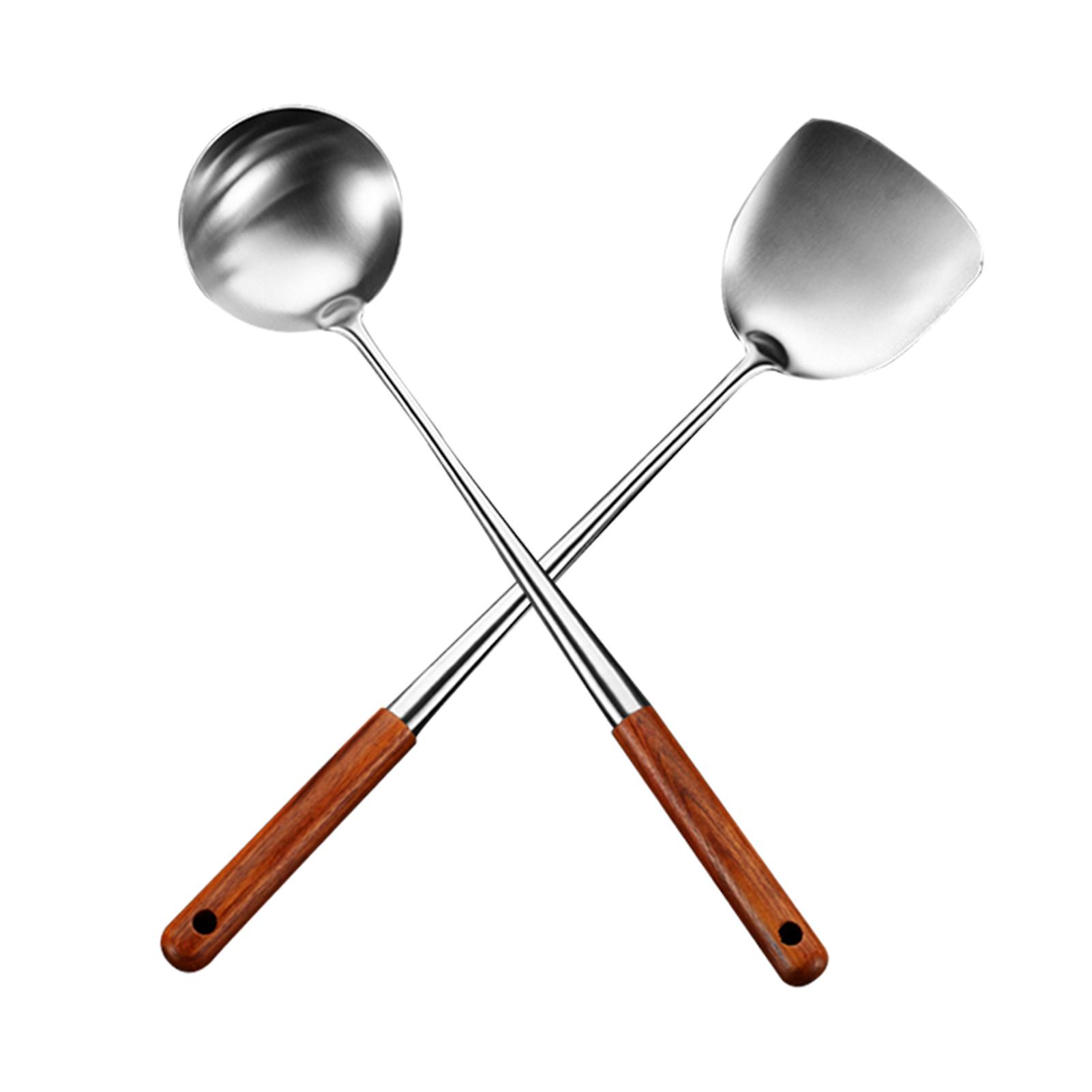 Wok-besteckset Bestehend Aus Einem Spatel Und Einer Schöpfkelle Aus Edelstahl, Küchenutensilien, Kochzubehör, 2er-set