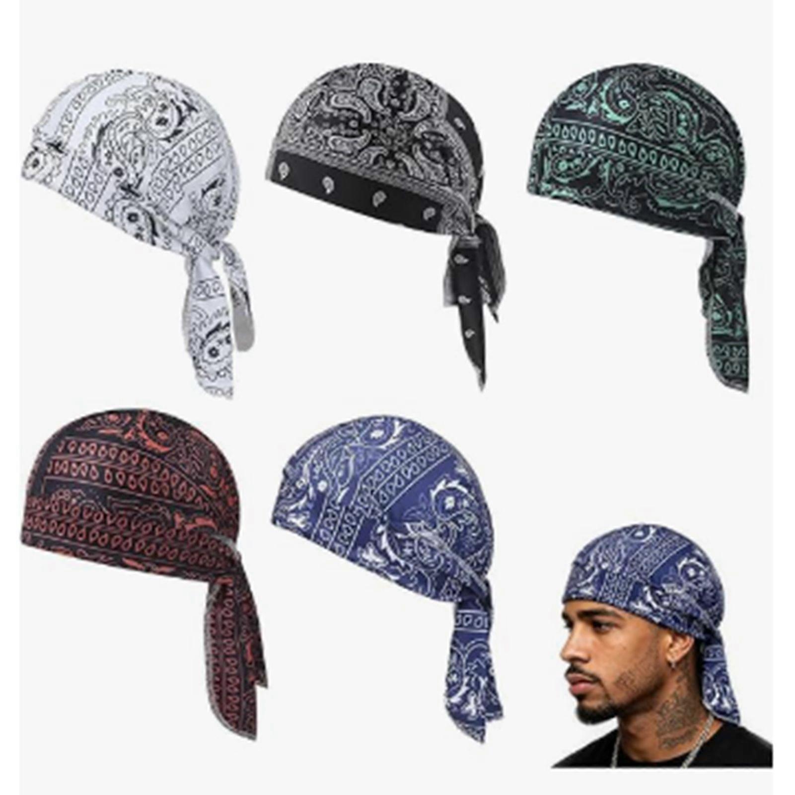 Set Mit 5 Durags Im Paisley-muster, Geeignet Für Herren - Elastischer Turban, Sportstirnband, Bikermütze.