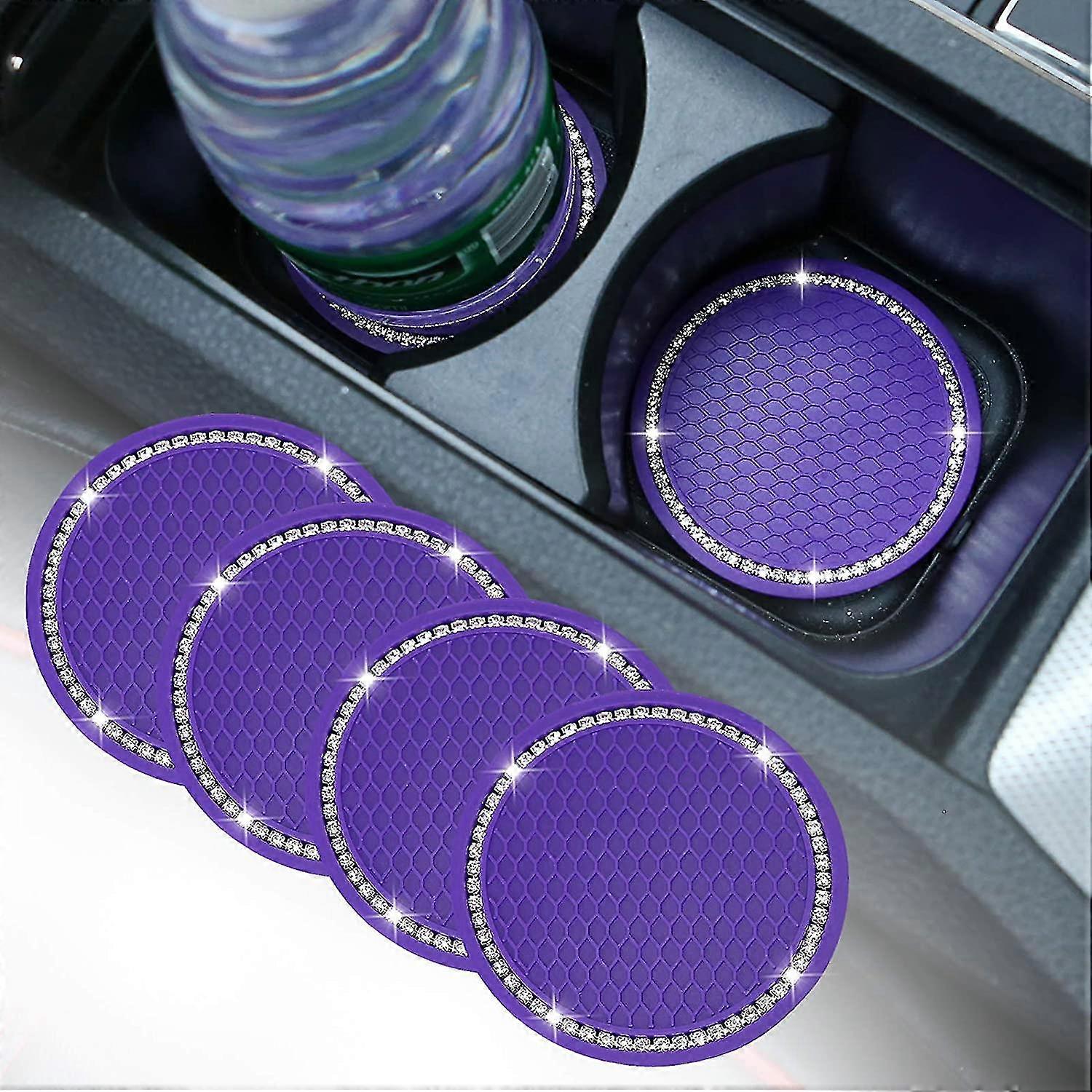 Set Mit 4 Glitzernden Auto-untersetzern, 7 Cm, Verziert Mit Strasssteinen Und Kristallen, Aus Weichem, Rutschfestem Gummi. Zur Dekoration Des Fahrzeuginnenraums.