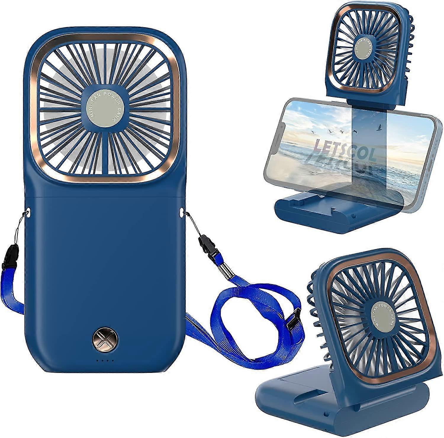 Tragbarer Nackenventilator, Mini-taschenventilator, Kleiner Faltbarer Tischventilator Mit Powerbank, Geeignet Für Erwachsene Frauen (blau)