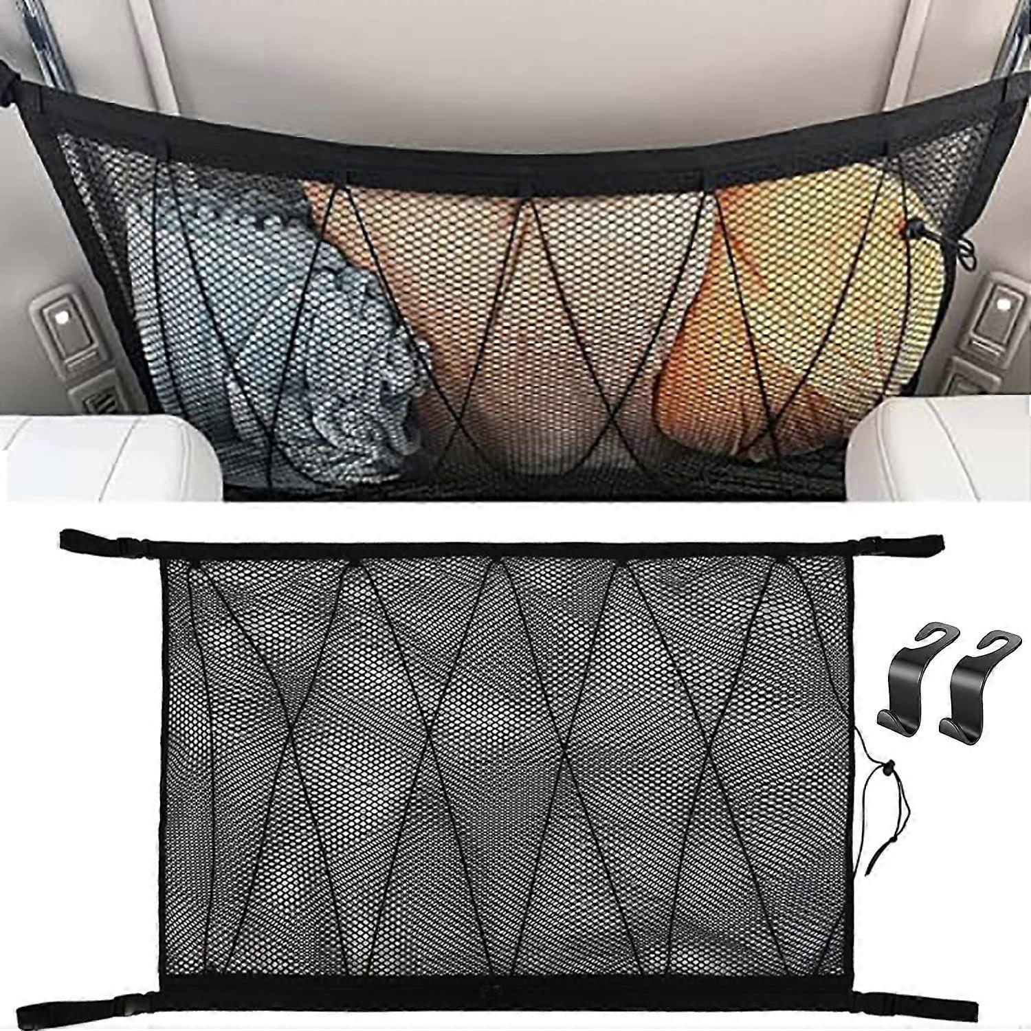 Autokompatibles Aufbewahrungsnetz 90 Cm X 65 Cm, Multifunktionsreißverschluss, Aufbewahrungsorganizer Kompatibel Mit 2 Autositzhaken, Geeignet Für Wohnmobile, Suvs, Jeeps Und Vans