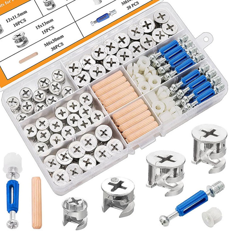 120-teiliges 3-in-1-nockenschloss-set Für Möbel – Nockenbolzen, Stifte Und Muttern. Geeignet Für Die Möbelmontage.