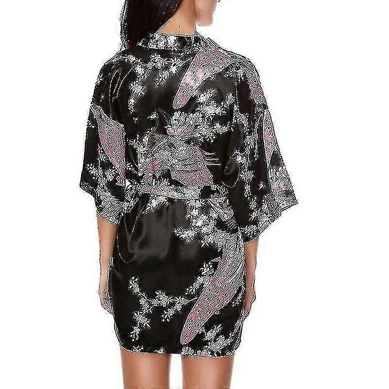 Kimono-bademantel, Morgenmantel Oder Nachthemd Aus Seidensatin Mit Blumenmuster Für Damen