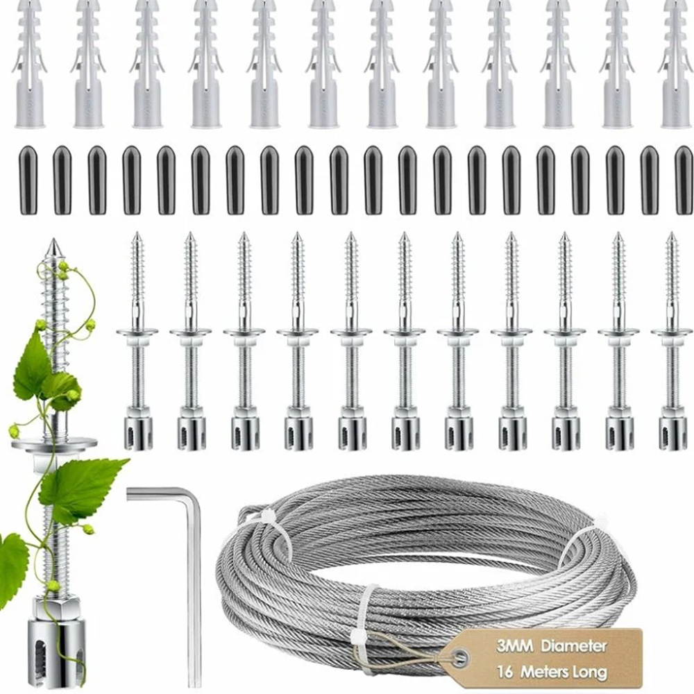 Draht-rankgitter-set Für Kletterpflanzen Im Freien, Mit 3 Mm X 16 M Edelstahlseil, Für Zäune Und Heimwerker-gartenprojekte.
