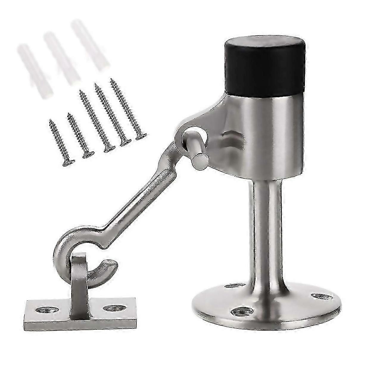 Stabiler Türstopper Mit Haken. Türstopper Aus Gebürstetem Edelstahl. Wandmontage Mit Gummi.