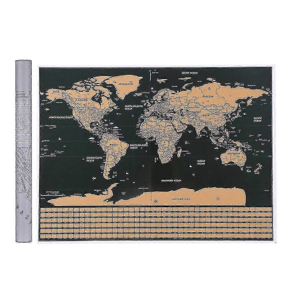 Rubbelbare Weltkarte Mit Schwarzem Hintergrund Und Kupferfolie, Verziert Mit Nationalflaggen - L/mit Zylindern
