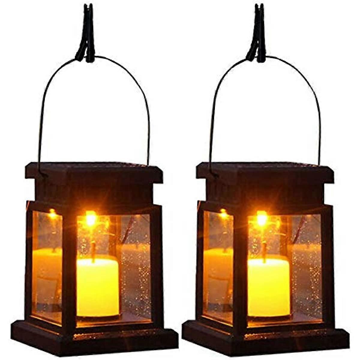 Set Aus 2 Hängenden Solarlaternen Mit Wasserdichter Led-birne, Dekorative Außenbeleuchtung, Geeignet Für Terrasse, Garten, Hof, Rasen Und Zaun.