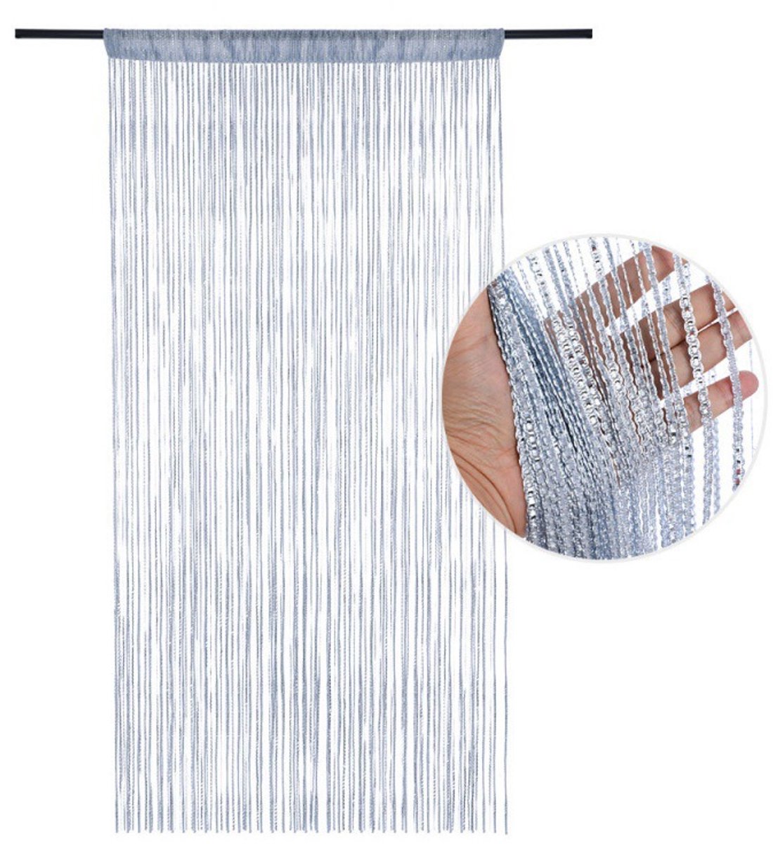 Tür-/fenster-moskitonetz 99 X 199 Cm Mit Quasten, Ideal Für Den Innenbereich (silber).