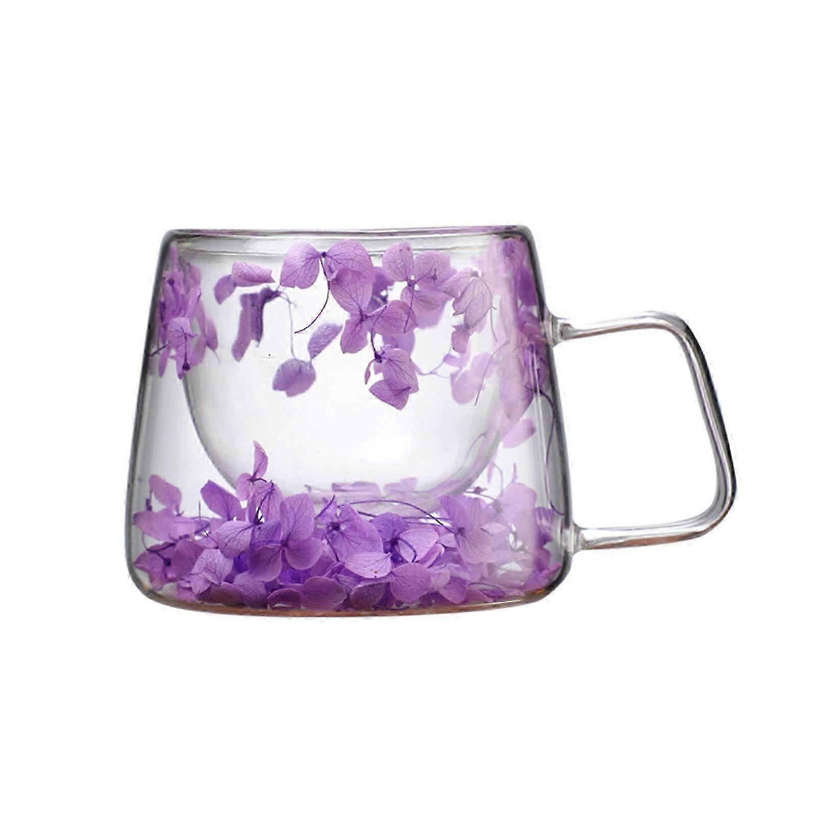 200-ml-glasbecher Mit Blumenmuster Und Echten Blumen, Doppelwandiger, Isolierter, Transparenter Becher