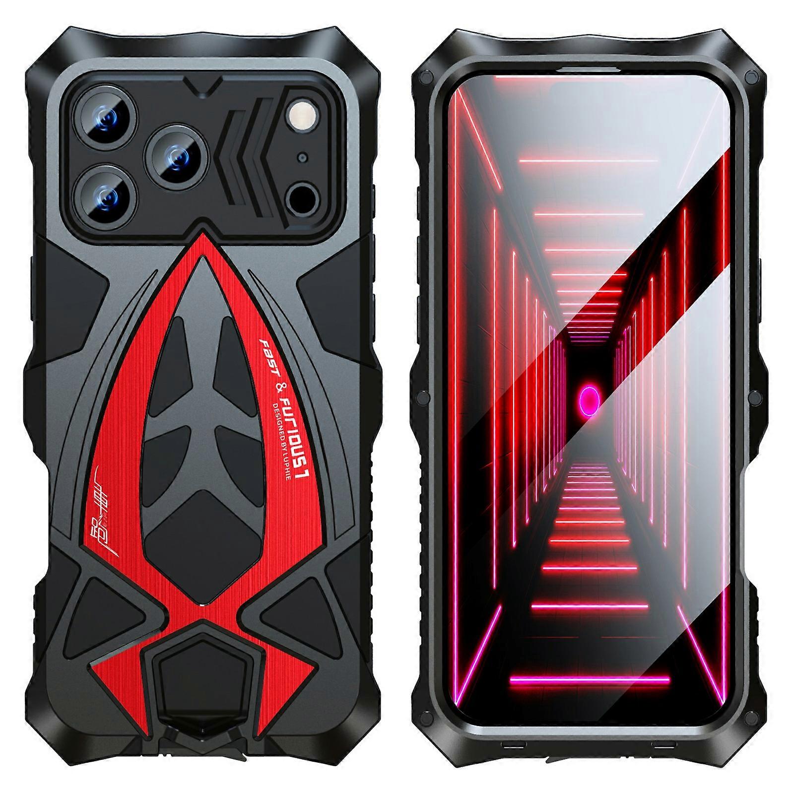 Tkdaddy Luphie Hülle Für Iphone 17 Pro, Sportwagen-design, Stoßfest, Aus Metall Und Tpu, Mit Displayschutzfolie, Schwarz/rot.