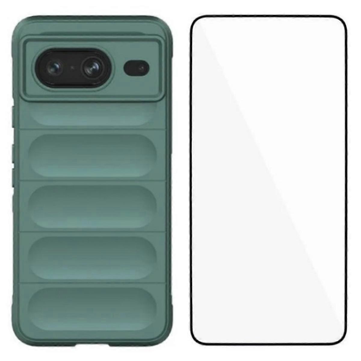 Wanlonfeng Hd Series Tpu-hülle Für Google Pixel 8, Rutschfest, Mit Gehärtetem Glas, Armeegrün-mehrfarbig