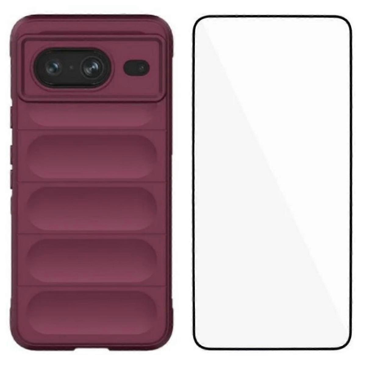 Wanlonfeng Hd Series Tpu-hülle Für Google Pixel 8, Rutschfest, Mit Gehärtetem Glas, Burgunderrot-mehrfarbig