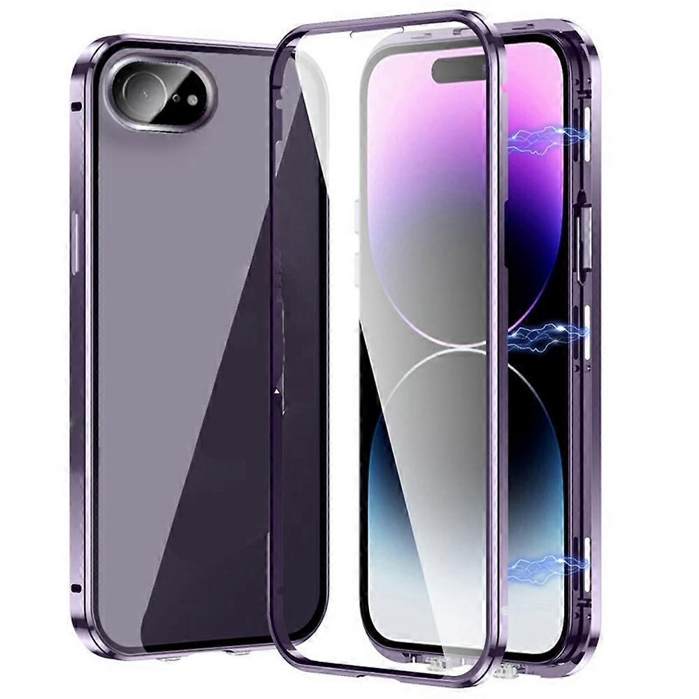 Magnetische Schutzhülle Für Iphone 16e, Beidseitig Aus Gehärtetem Glas Und Metall, Mit Schnalle, Lila