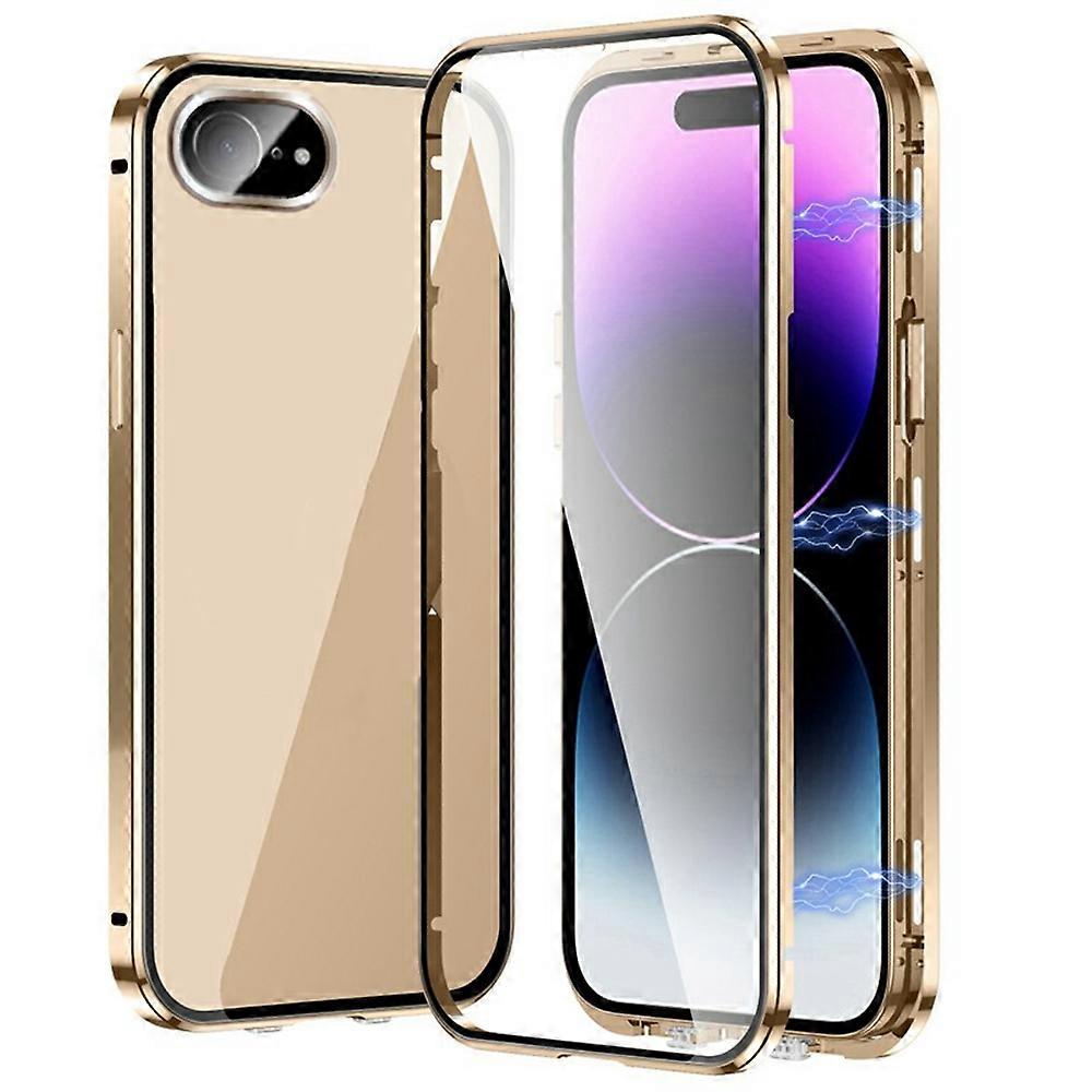 Magnetische Schutzhülle Für Iphone 16e, Beidseitig Aus Gehärtetem Glas Und Metall Mit Schnalle, Goldfarben