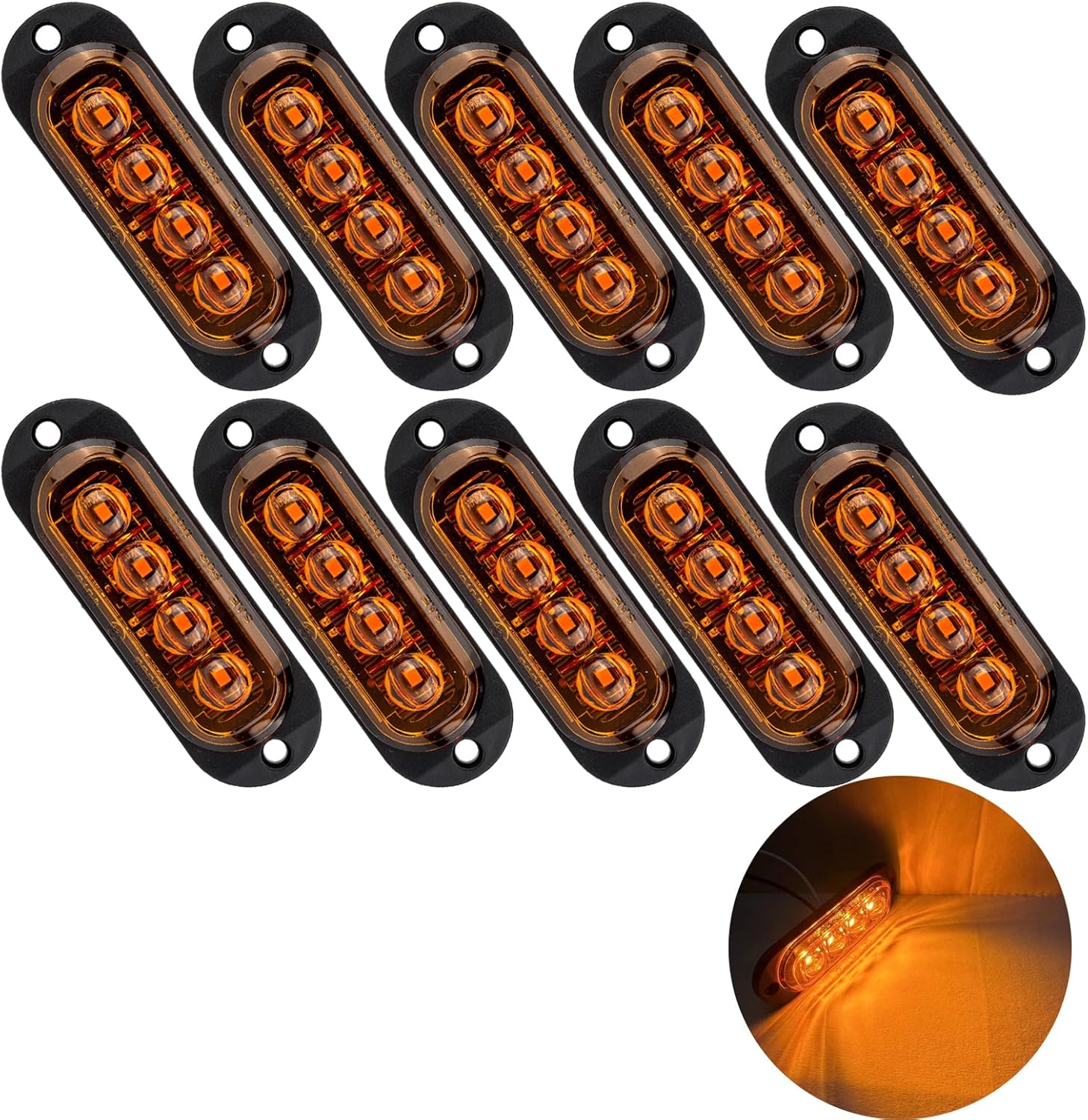 Packung Mit 10 Seitenmarkierungsleuchten Mit 4 Leds, 12/24v, 3000k Led-positionsleuchten, Signalleuchten Kompatibel Mit Lkws, Wohnmobilen Und Wohnwagen (gelb)