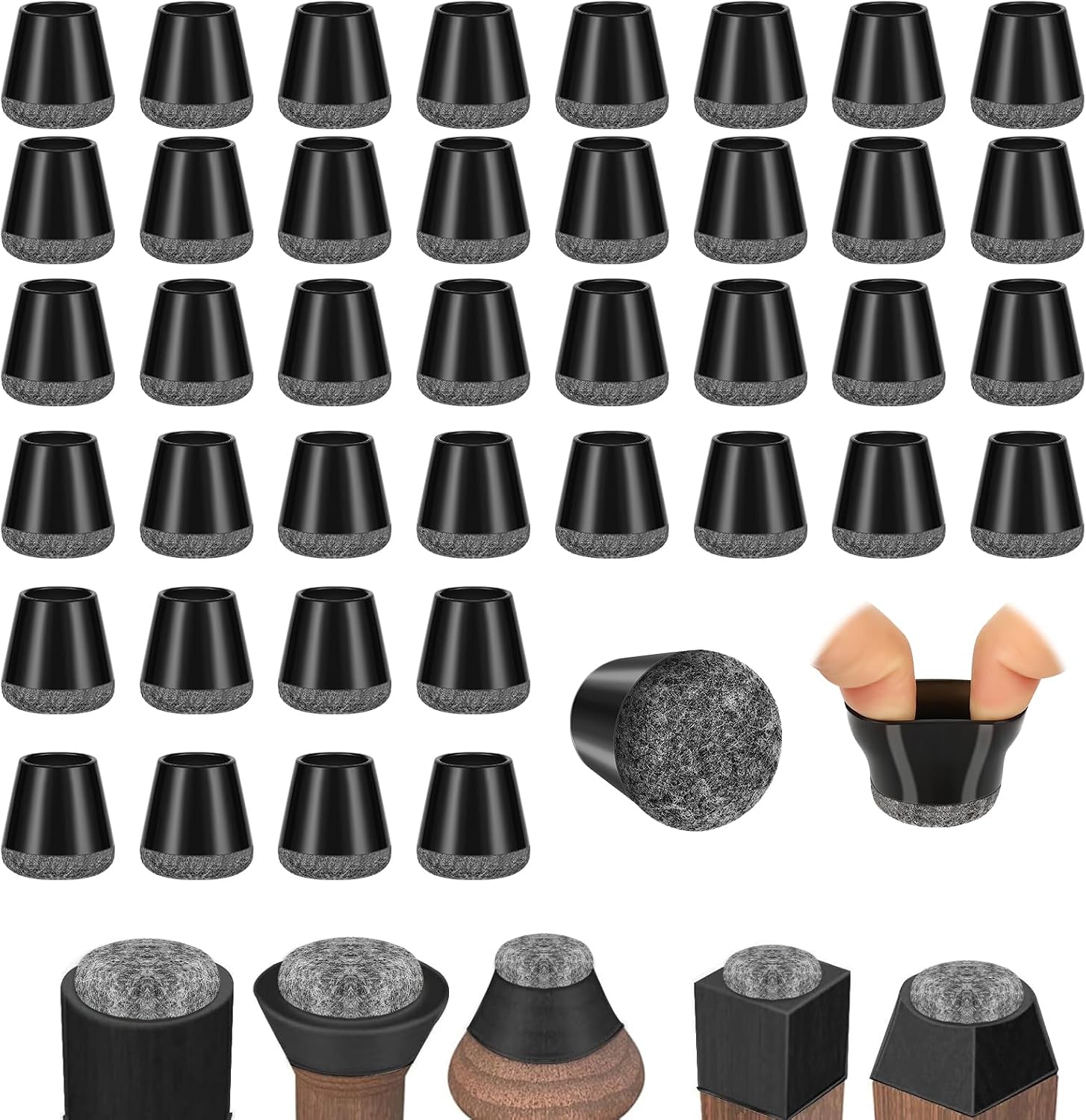 Stuhlbeinschoner, 40er-packung, Schwarze Silikon-bodenschoner Mit Filzgleitern (14-20 Mm)