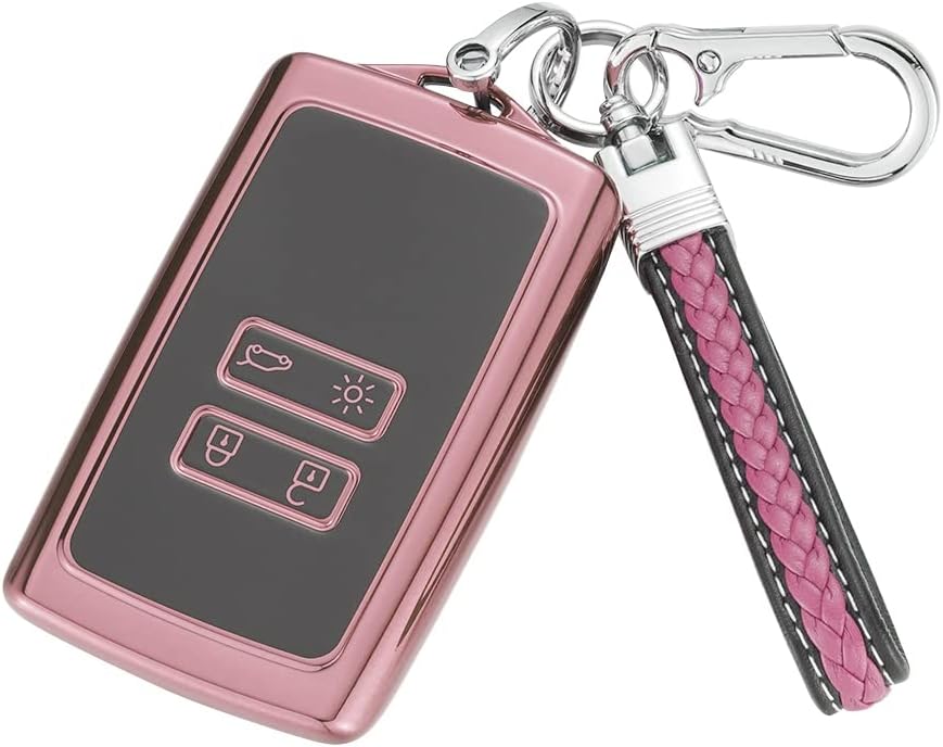 Renault 4-tasten-schlüsseletui, Kontaktloser Smartcard-halter, Kompatibel Mit Clio/megane/kadjar/captur/dacia Duster, Mit Schlüsselring – Pinkes Tpu