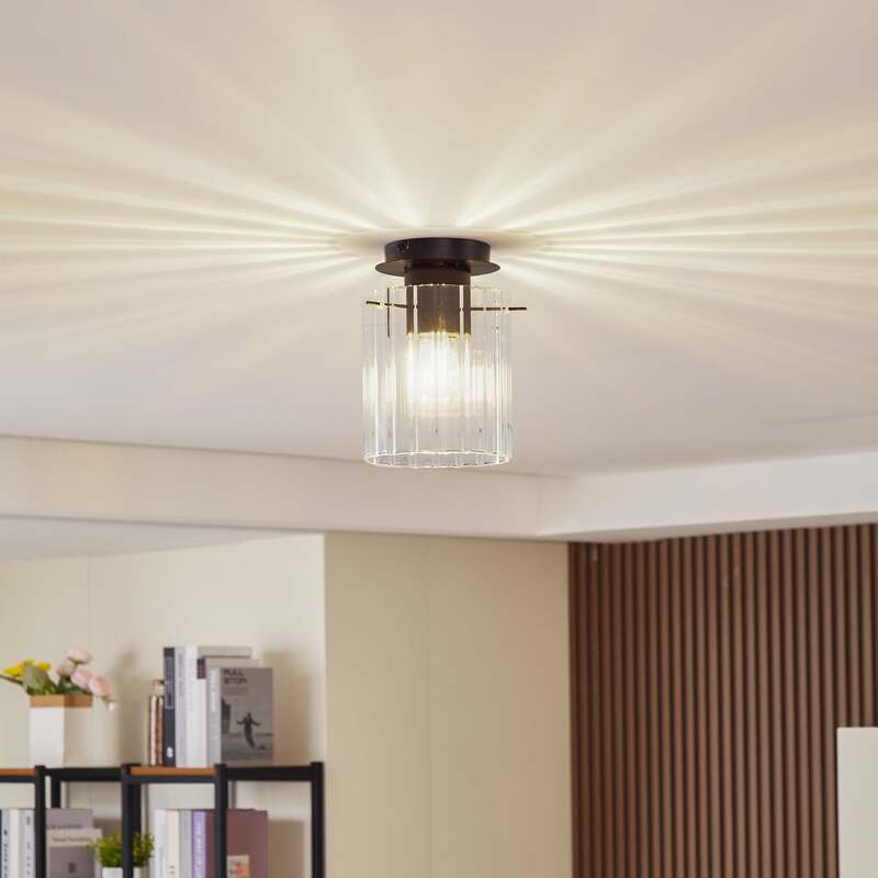 [gebraucht] B-ware Lucande Deckenleuchte Eirian Led Lampe Dimmbar Schwarz Glas E27 Ø18cm 1-flammig