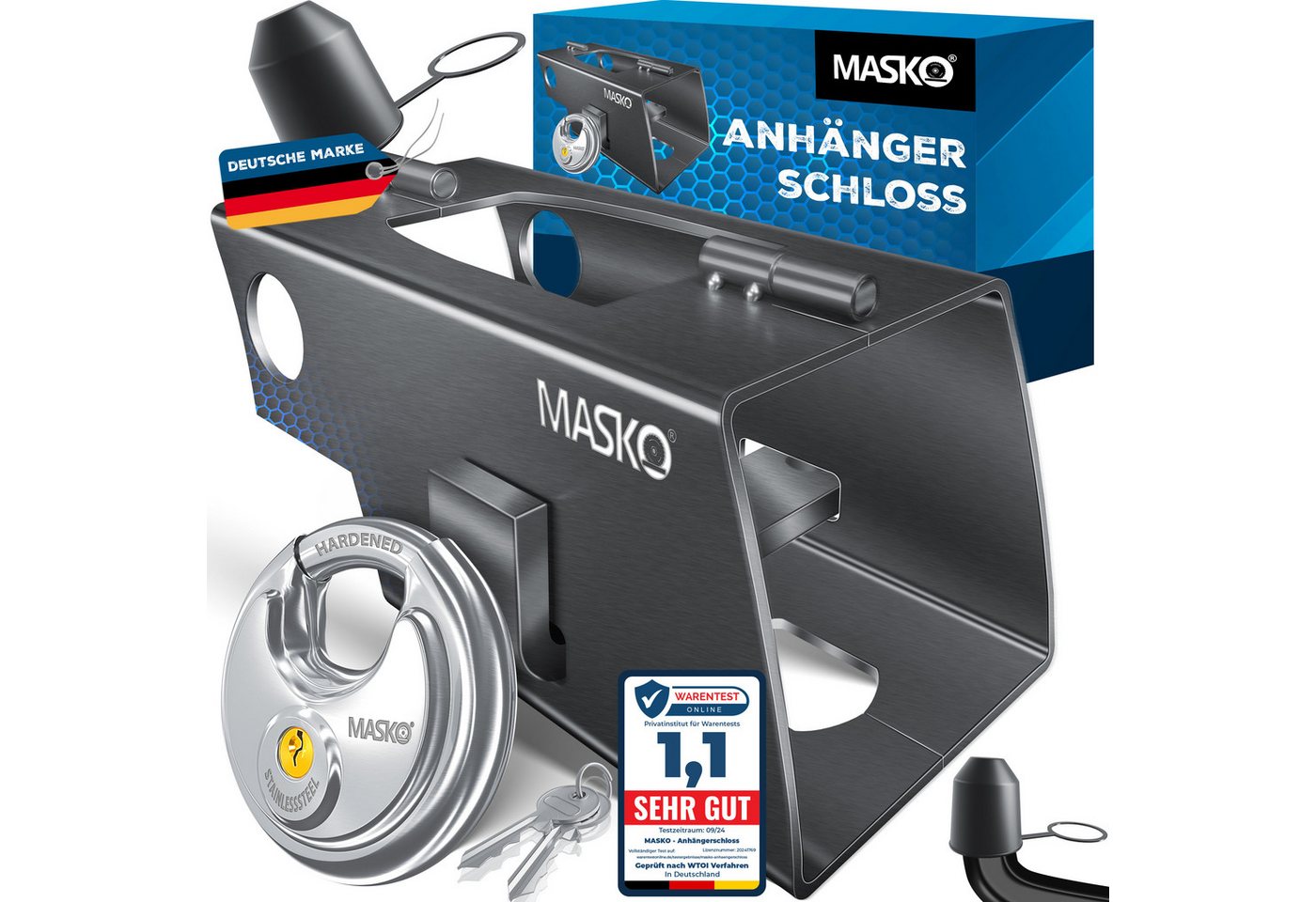 Masko® Anhängerschloss Für An-/abgekoppelte Anhänger, Diebstahlschutz – Anthrazit / Mit Scharnier Bild 5