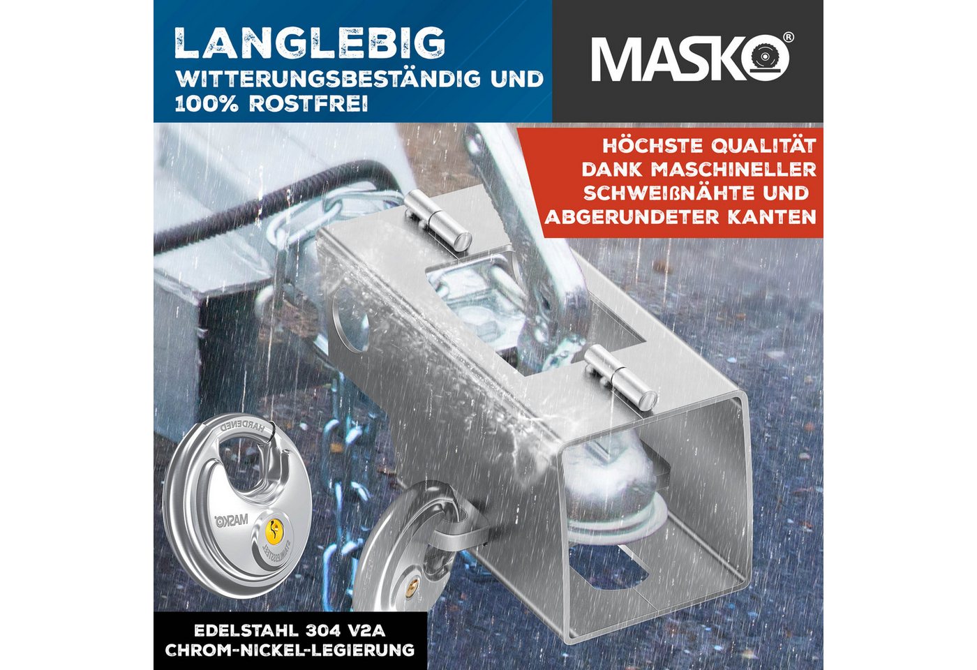 Masko® Anhängerschloss Für An-/abgekoppelte Anhänger, Diebstahlschutz – Silber / Mit Scharnier
