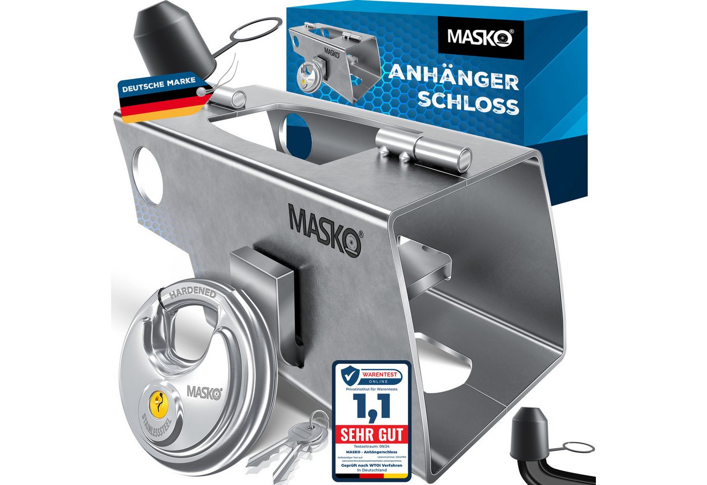 Masko® Anhängerschloss Für An-/abgekoppelte Anhänger, Diebstahlschutz – Silber / Mit Scharnier Bild 4