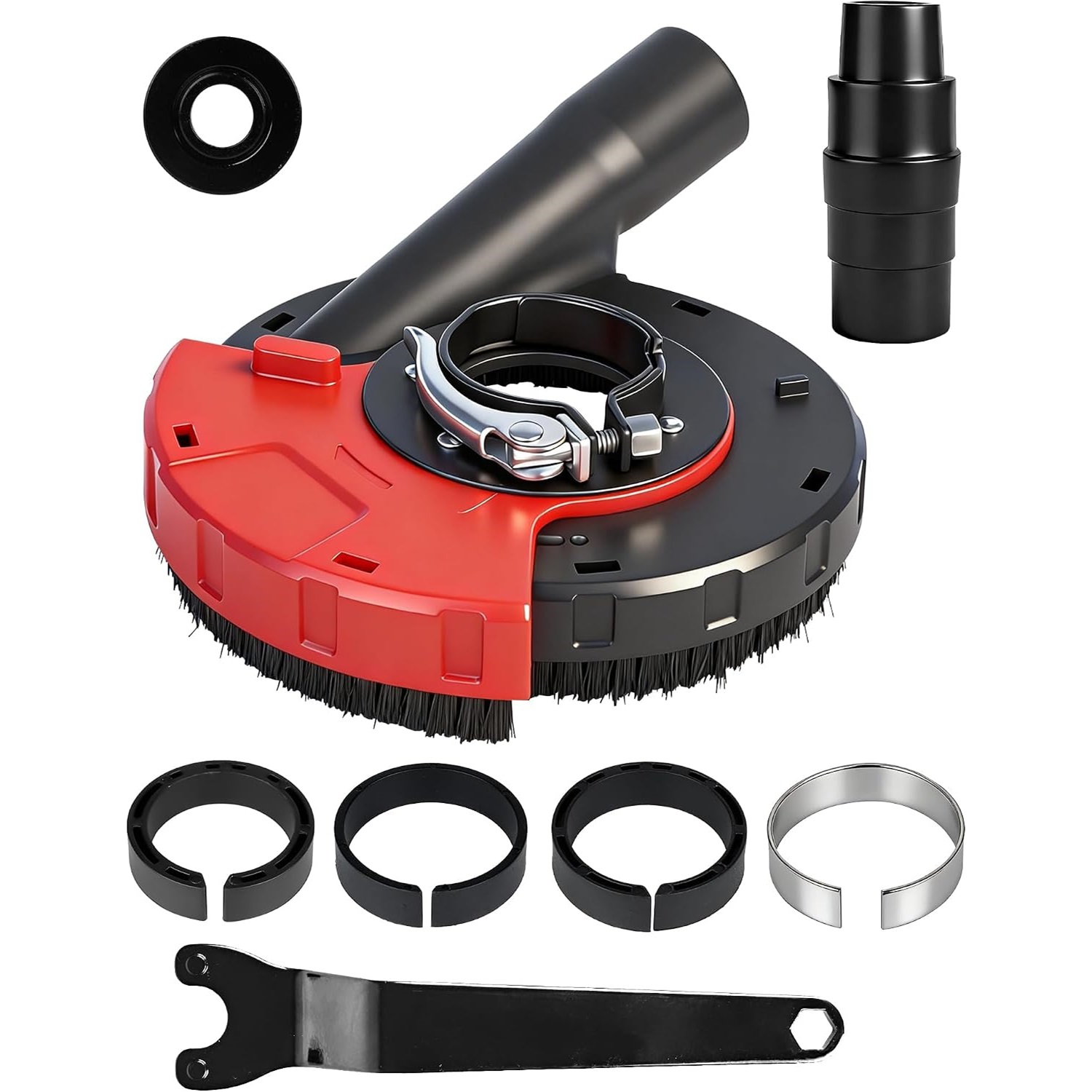 Absaughaube Für Winkelschleifer 115/125mm Universal Staubabsaugung Mit Bürstenkranz Inkl. Adapter & Werkzeug, Bis Zu 90% Weniger Staub Beim Schleifen Für 115/125 Mm Winkelschleifer (ø 39-50 Mm)
