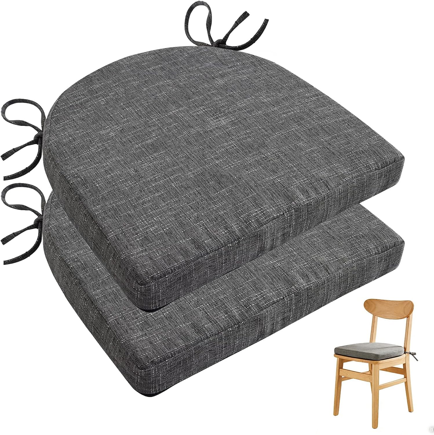 Stuhlkissen 42x43x5cm, 2er Set Sitzkissen Stuhl, Sitzpolster Garten, Waschbare Sitzkissen Outdoor Terrassenstuhlkissen Für Gartenmöbel Küche, Wohnzimmer Und Esszimmer, Dunkelgrau