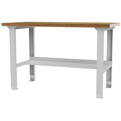 Reihenwerkbank Breite 1500 mm, 1 x Fachboden halbe Tiefe, stufenlos höhenverstellbar, Maße in mm (B x T x H): 1500 x 750 x 859