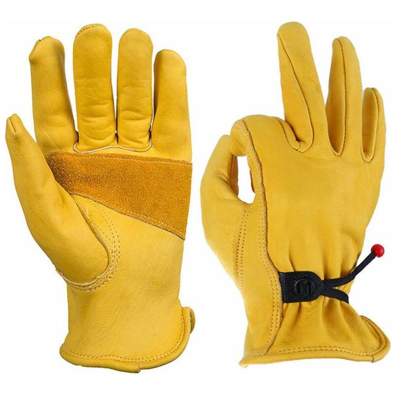 Sicherheits-gartenhandschuhe Mit Rutschfestem Griff, Schlaufe Und Handgelenkschlaufe, 1 Paar Aus Rindsleder – Gelb L