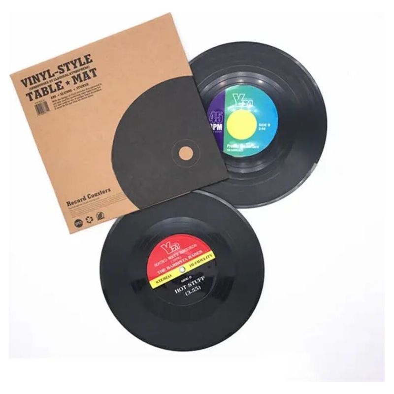2er-set Vinyl-schallplatten-untersetzer, Retro-kaffeebecher-wärmedämmmatte, Runde Matte, Becherunterlage, Tischunterlage
