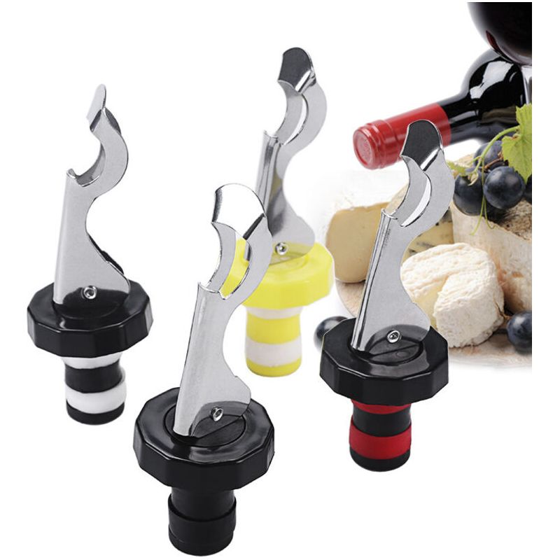Weinstopper + Korkenzieher – 4-teiliges Set – Flaschenverschlüsse – Mehrfarbig –