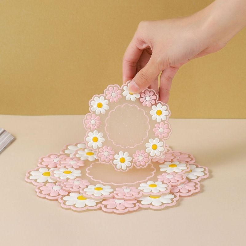 Set Mit 4 Silikonuntersetzern Mit Gänseblümchenmuster, Rutschfeste, Isolierende Tischsets (rosa, 7,8 Zoll)