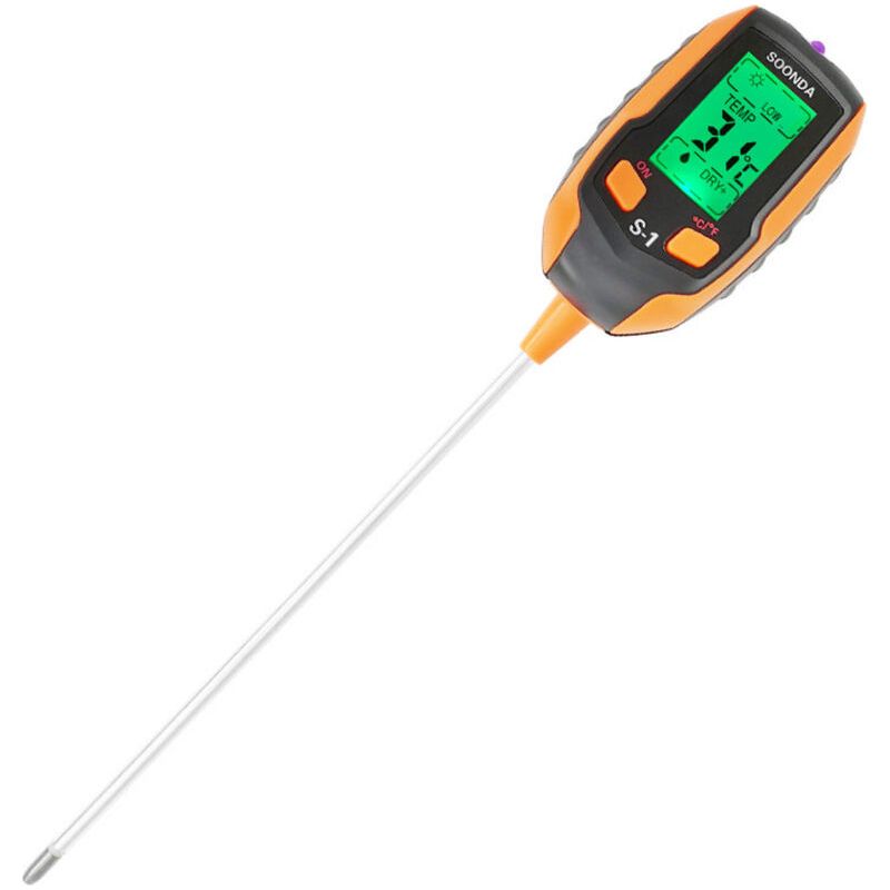Ph-meter, Bodendetektor, 4-in-1-multifunktionsgerät: Ph-meter, Bodenfeuchtemesser + Bodenthermometer + Luxmeter + Ph-meter, Schwarz & Orange