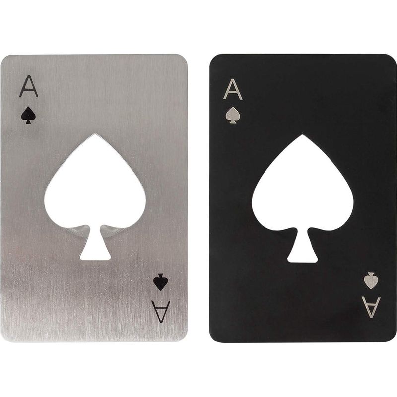 Set Mit 2 Flaschenöffnern Im Poker-stil (schwarz Und Silber), Flaschenöffner Aus Edelstahl, Brieftaschengröße, Ideales Geschenk Für Papa.