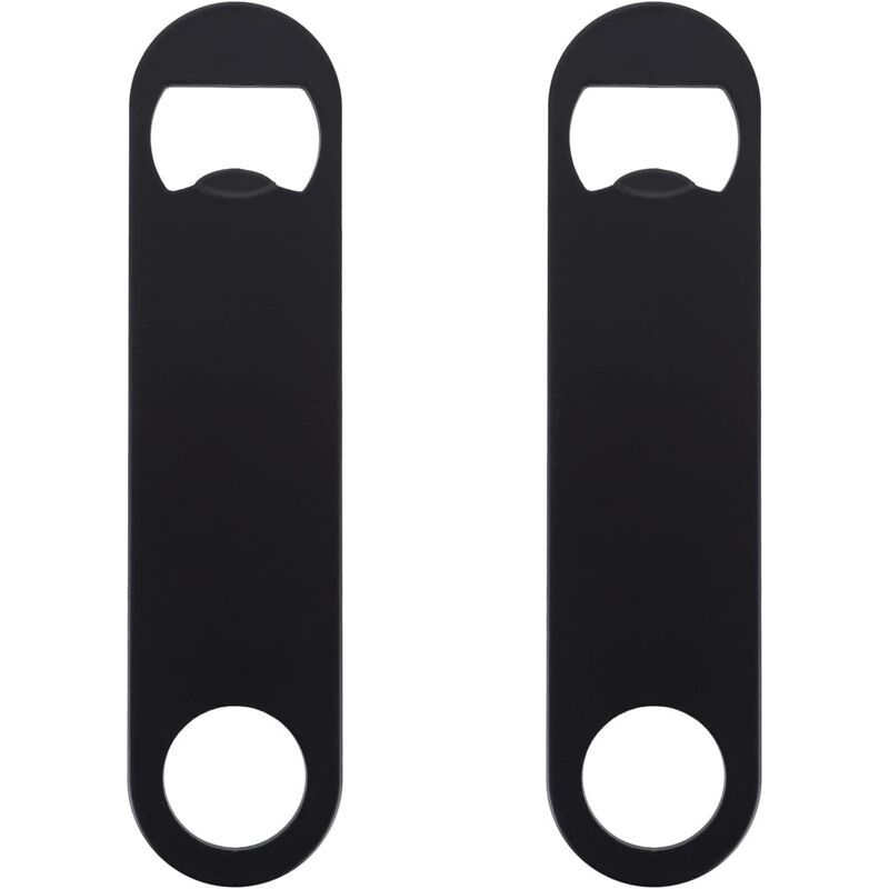 Zwei Flache, Schwarze Flaschenöffner Aus Edelstahl