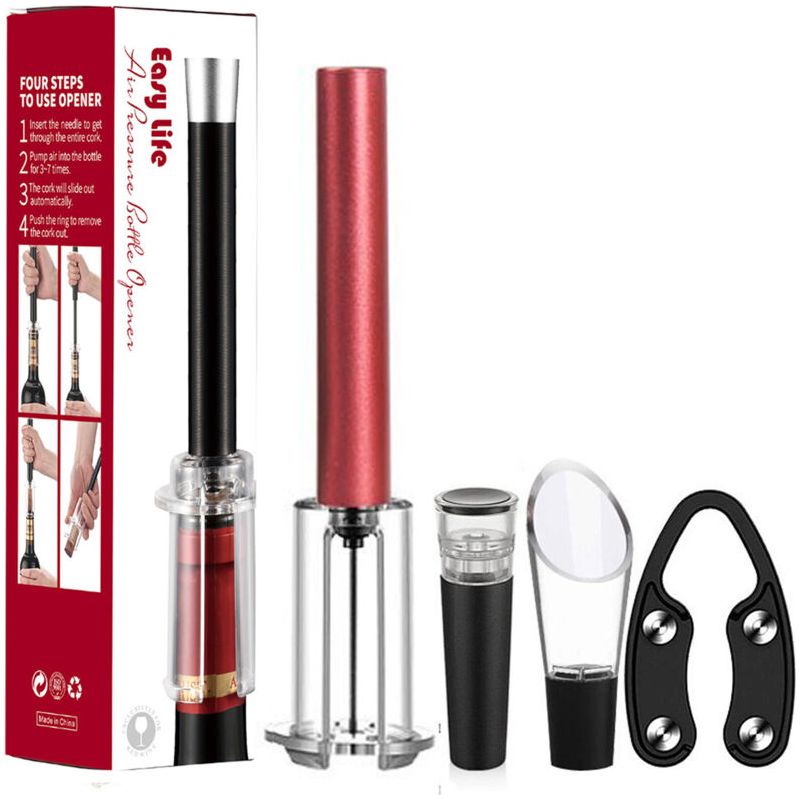 Set Mit 4 Pneumatischen Flaschenöffnern Aus Aluminium, Rot