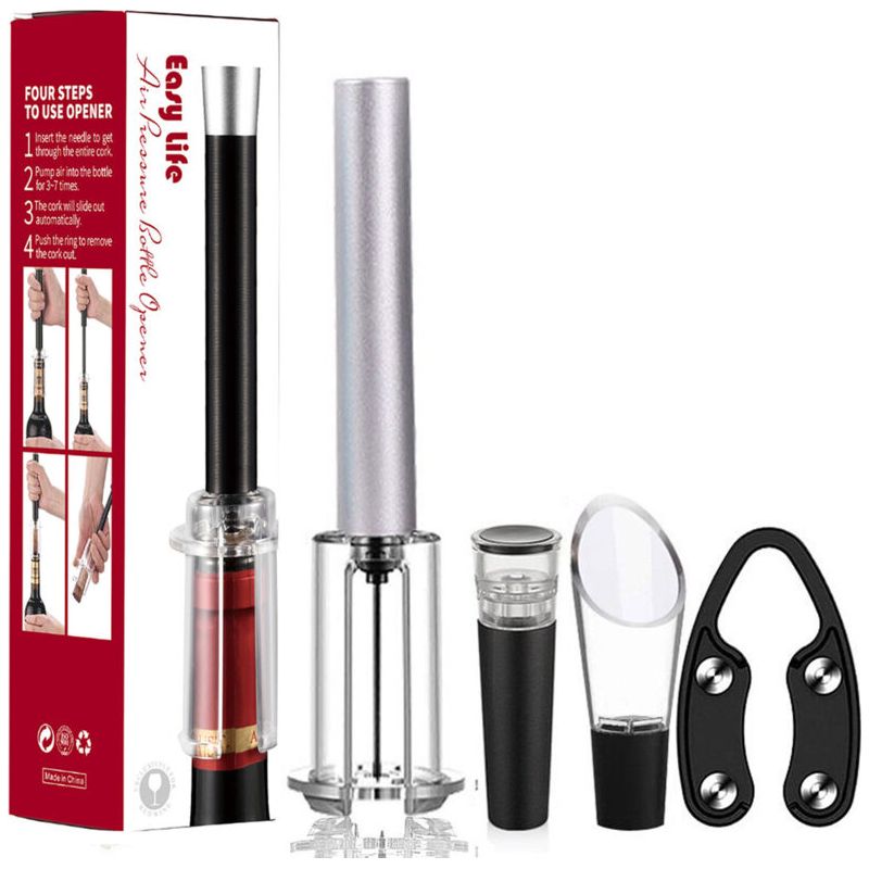 Set Mit 4 Pneumatischen Flaschenöffnern Aus Silbernem Aluminium